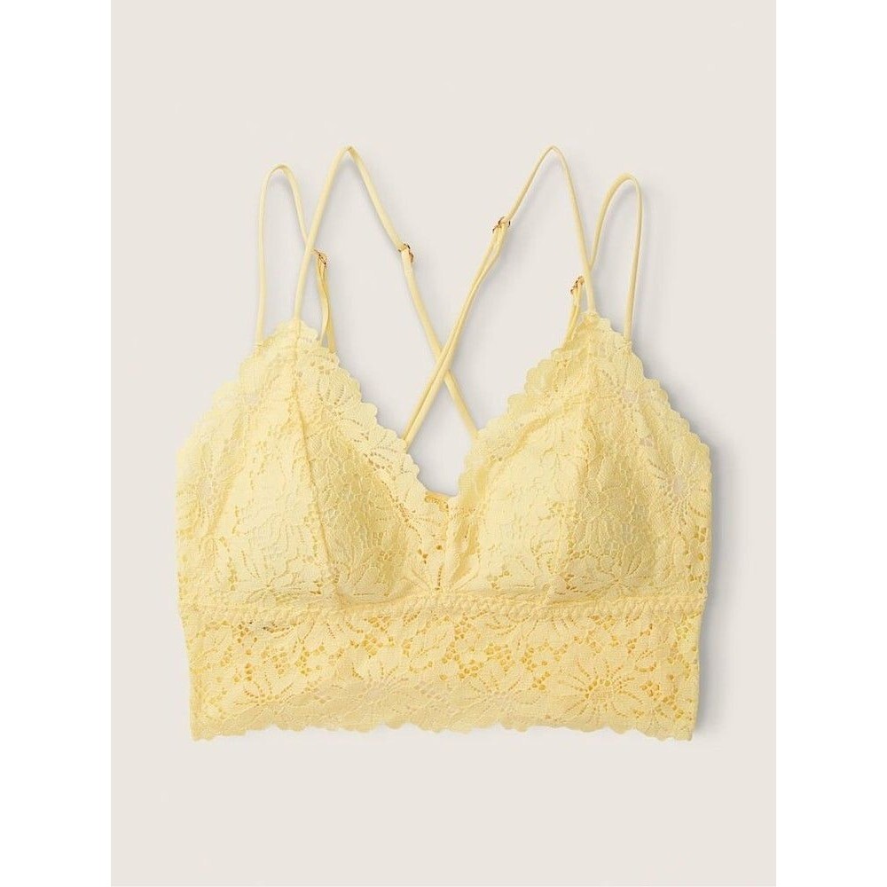 NWT PINK Victoria’s Secret Lace Longline Bralette Size XL Yellow Strappy